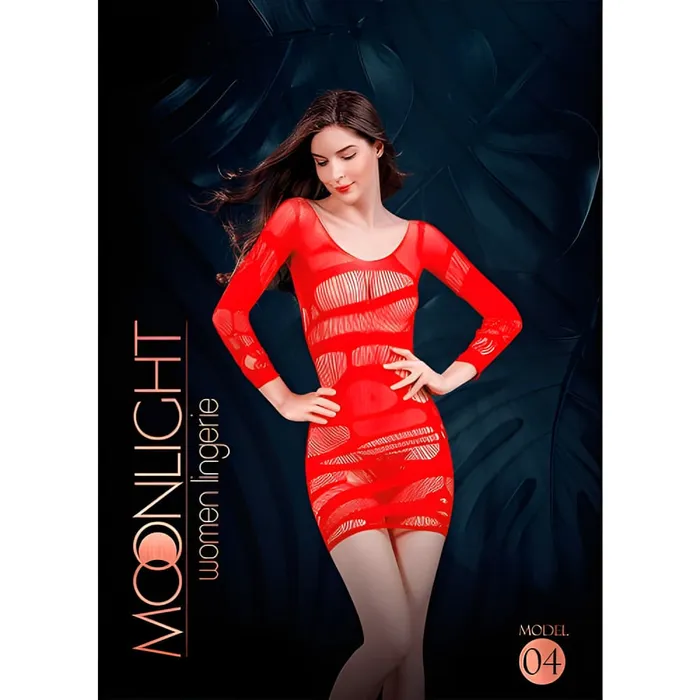 Bodystockings Playsuits Moonlight Lingerie Moonlight Red Net Mini Dress One Size