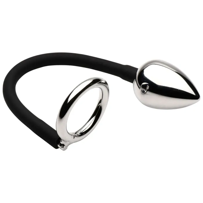 Tug Plus Plug Cock and Ball Ring With Anal Plug Black XR Brands Master Series Male Sex Toys Tug Plus Plug Cock and Ball Ring With Anal Plug Black XR Brands Master Series Male Sex Toys